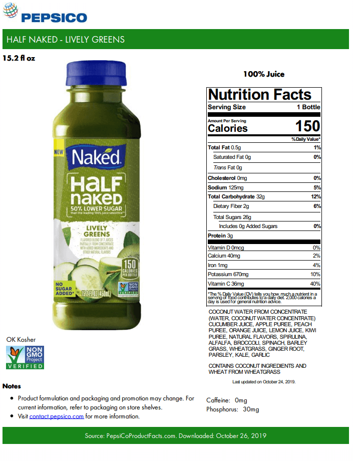 Half Naked Lively Greens Product Fact Sheet