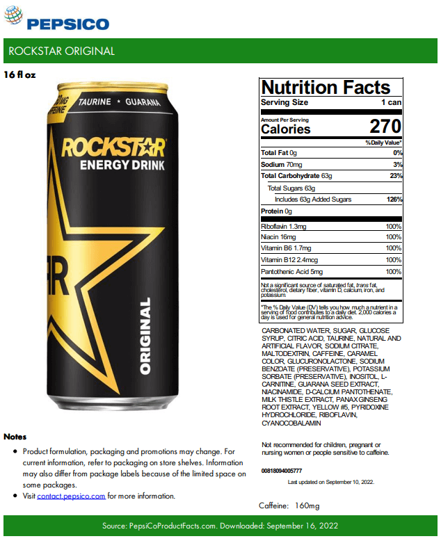 Rockstar Original Product Fact Sheet