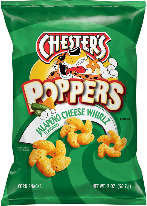 Chester's Poppers Corn Snacks - Jalapeño Cheese Whirlz Flavored