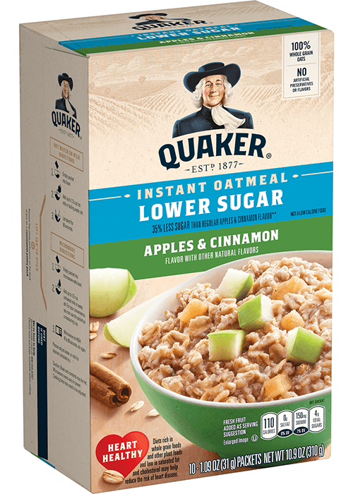 Quaker Instant Oatmeal - Lower Sugar - Apples & Cinnamon