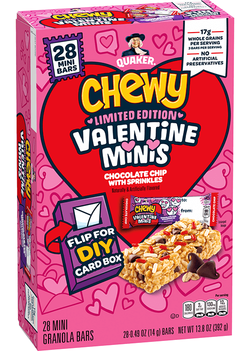 Quaker Chewy Valentine Minis - Mini Granola Bars - Chocolate Chip with Sprinkles