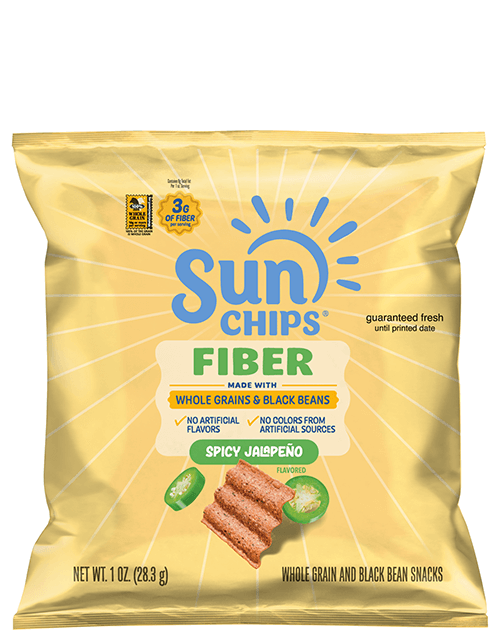 SunChips Fiber Whole Grain & Black Bean Snacks - Spicy Jalapeño Flavored