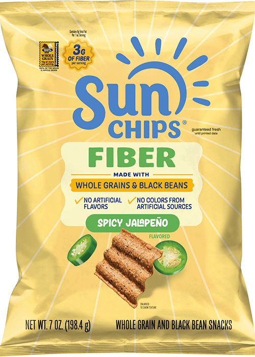 SunChips Fiber Whole Grain & Black Bean Snacks - Spicy Jalapeño Flavored