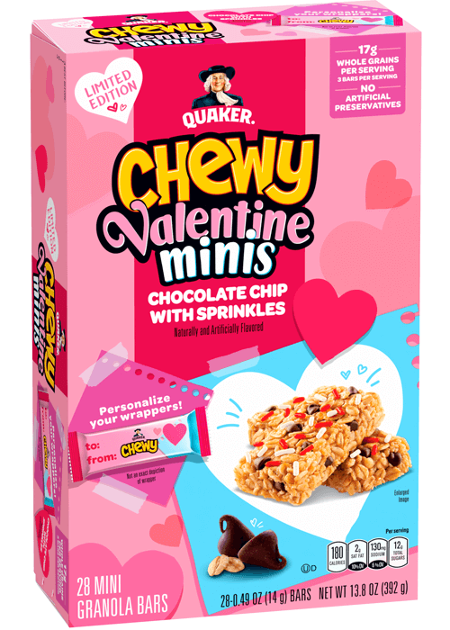 Quaker Chewy Valentine Minis - Mini Granola Bars - Chocolate Chip with Sprinkles