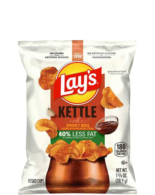 Lay's Kettle Cooked Potato Chips - Smoky BBQ Flavored - 40% Less Fat