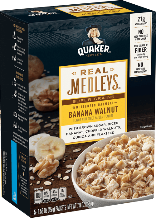 Quaker Real Medleys SuperGrains Oatmeal - Banana Walnut