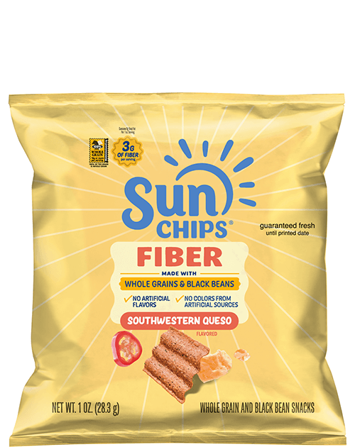 SunChips Fiber Whole Grain & Black Bean Snacks - Southwestern Queso Flavored