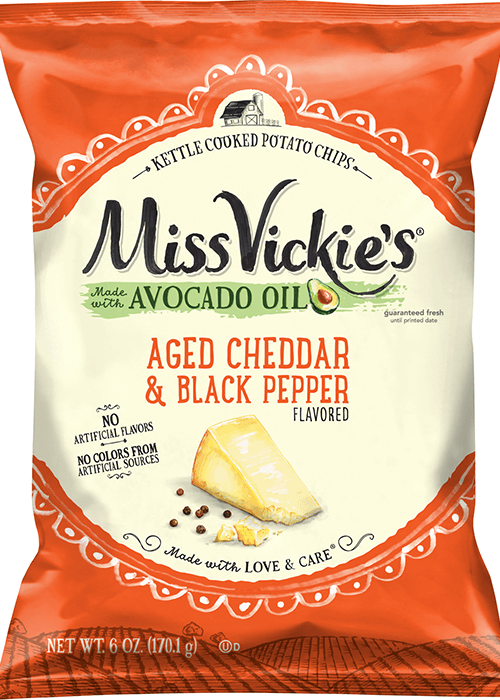 Miss Vickie's Kettle Cooked Potato Chips - Made with Avocado Oil - Aged Cheddar & Black Pepper Flavored