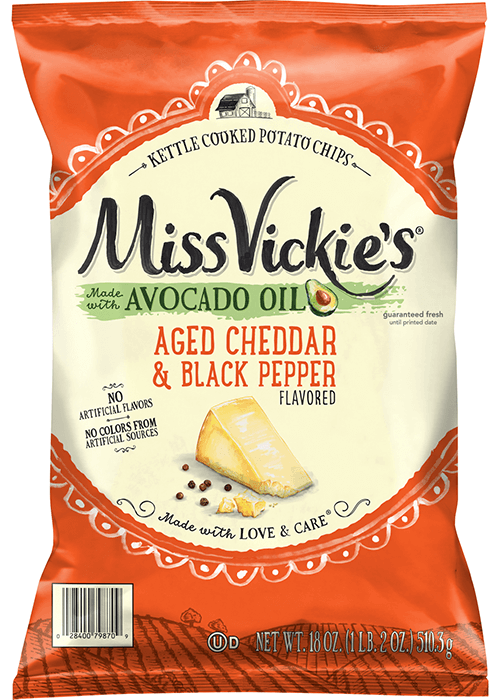 Miss Vickie's Kettle Cooked Potato Chips - Made with Avocado Oil - Aged Cheddar & Black Pepper Flavored