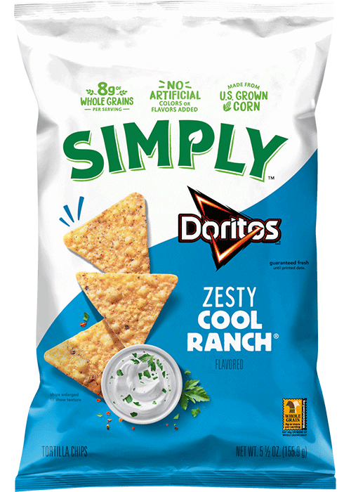 Simply Doritos Tortilla Chips - Zesty Cool Ranch Flavored