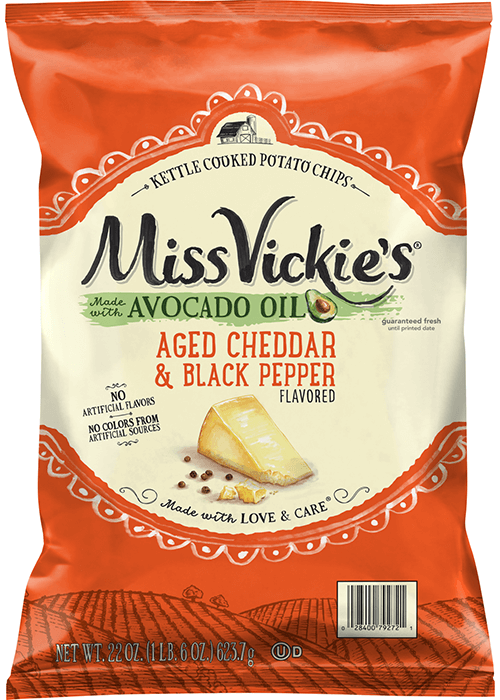 Miss Vickie's Kettle Cooked Potato Chips - Made with Avocado Oil - Aged Cheddar & Black Pepper Flavored