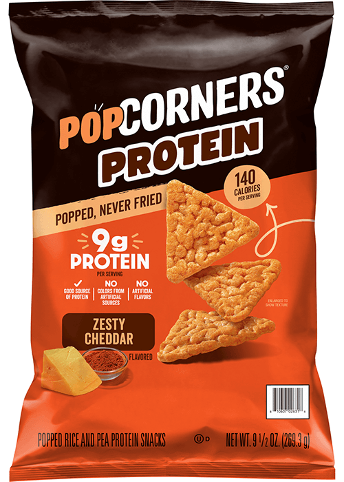 PopCorners Protein Popped Rice And Pea Protein Snacks - Zesty Cheddar Flavored